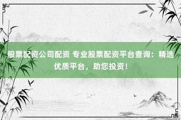 股票配资公司配资 专业股票配资平台查询:精选优质平台,助您投资!