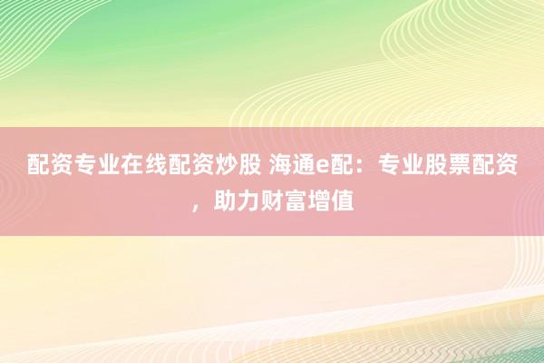 配资专业在线配资炒股 海通e配：专业股票配资，助力财富增值