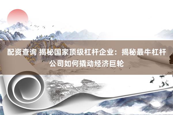 配资查询 揭秘国家顶级杠杆企业：揭秘最牛杠杆公司如何撬动经济巨轮