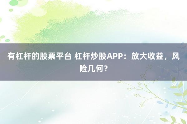 有杠杆的股票平台 杠杆炒股APP：放大收益，风险几何？