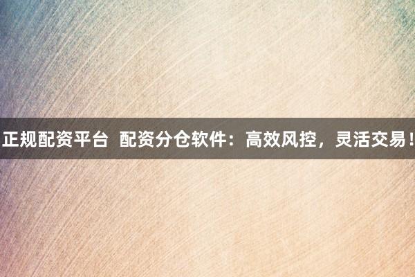 正规配资平台  配资分仓软件：高效风控，灵活交易！