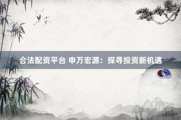 合法配资平台 申万宏源：探寻投资新机遇
